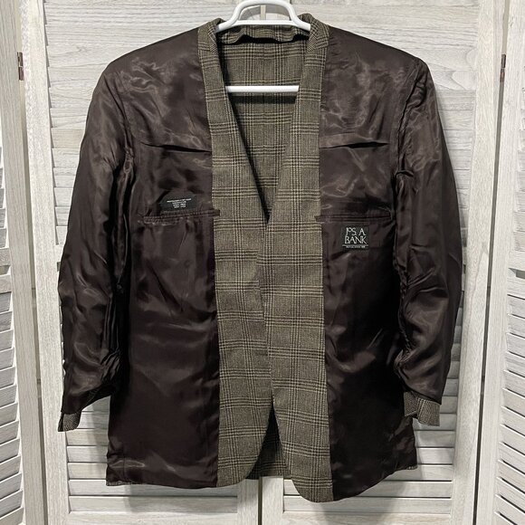 Jos A Bank Mens 40R Plaid Blazer Jacket 55% Silk‎ 45% Wool Brown - Picture 3 of 8